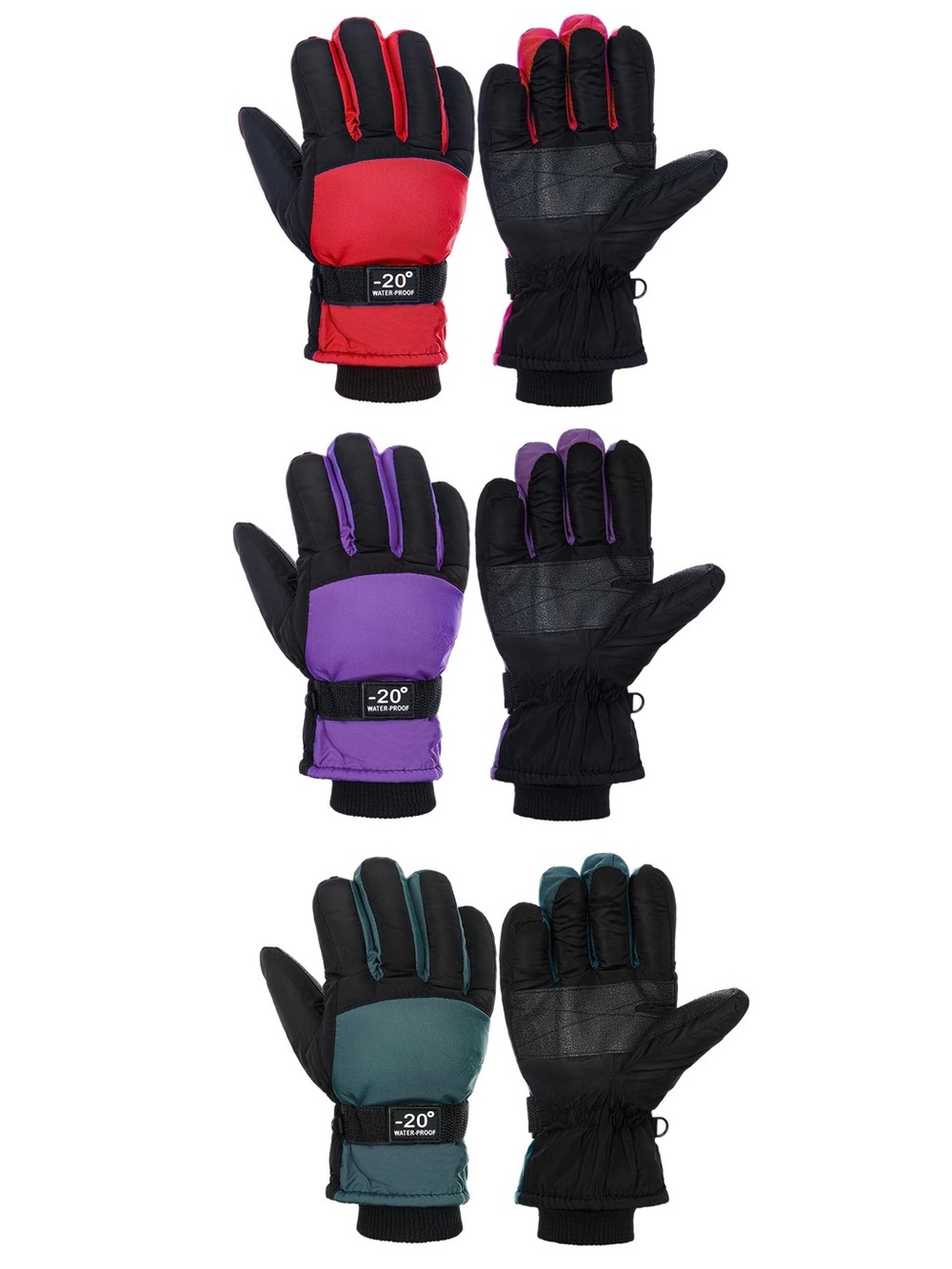 Bencailor Winter Gloves Ski Gloves KIDS Ages 6-10 Waterproof -20 Degrees 3 Pairs